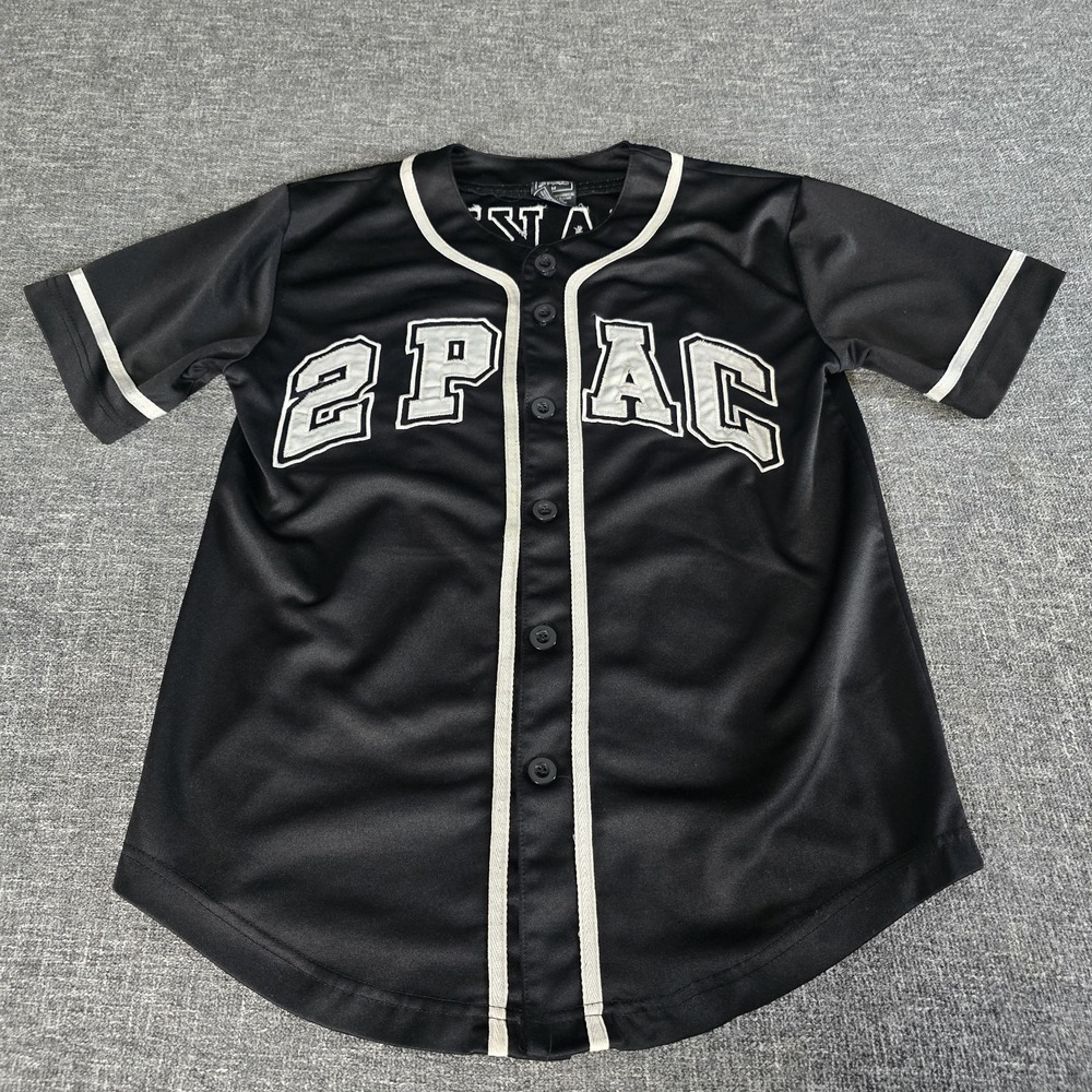 2Pac Shakur Baseball Jersey Mens Medium Black White Button Up Shakur 71 Hip Hop
